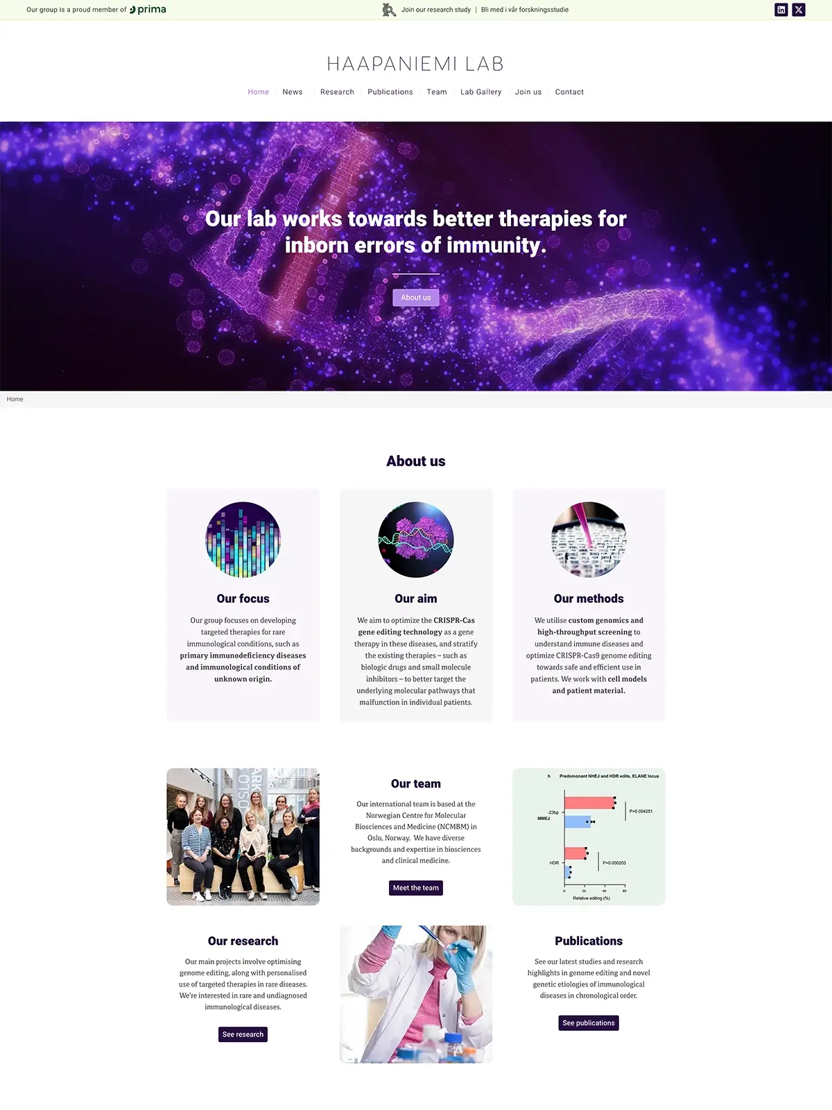 The homepage of the Haapaniemi Lab website