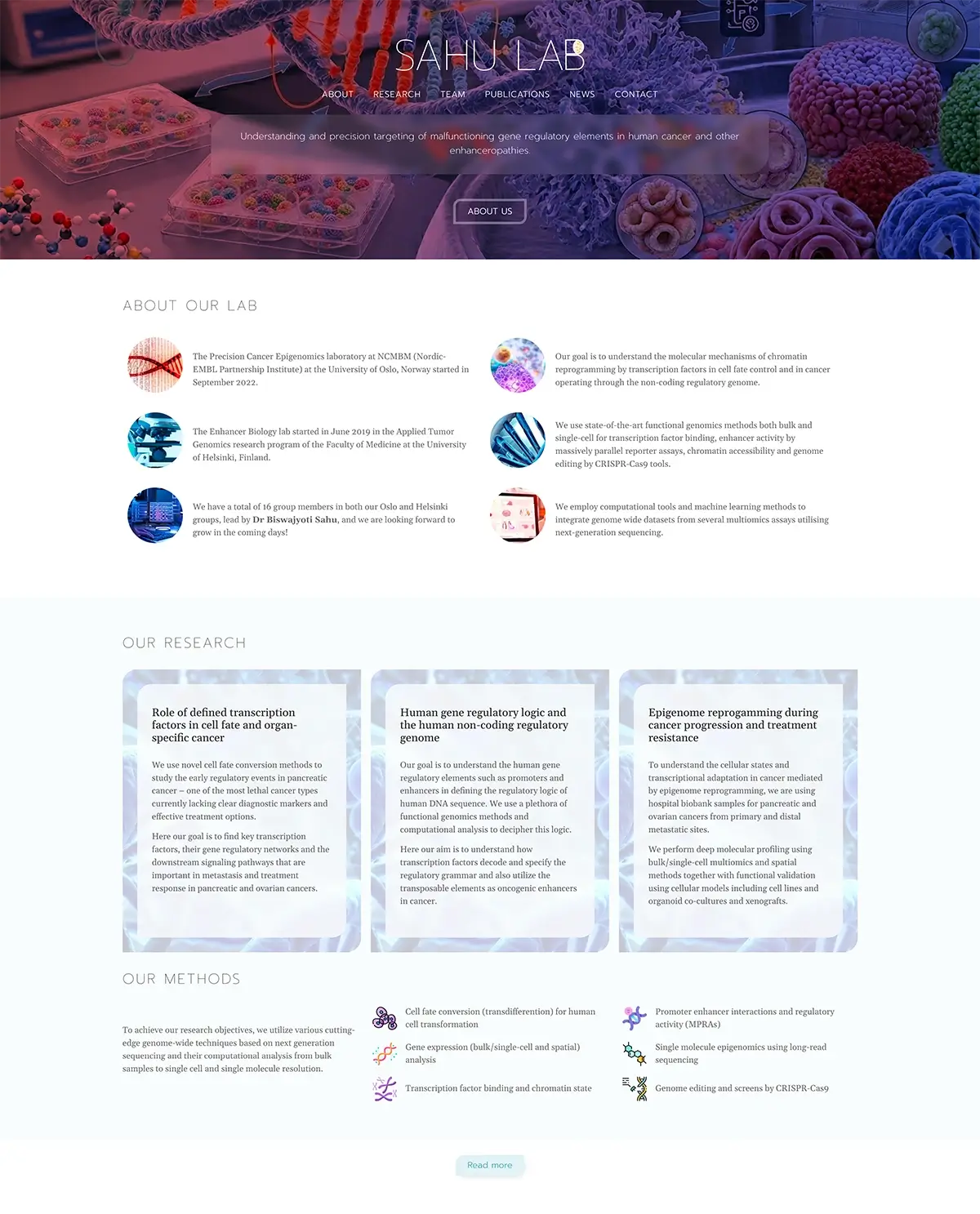 The homepage of the Sahu Lab website